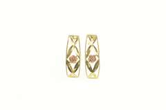 10K Yellow Gold Rose Diamond Cut Leaf Curved Bar Earrings