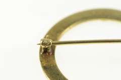 14K Yellow Gold Art Deco Two Tone Pinstripe Grooved Circle Pin/Brooch