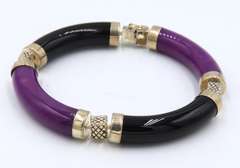 925 Sterling Silver Black Onyx and Jade Bangle Bracelet