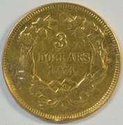 Rare 1874 US $3 Gold Piece, cleaned