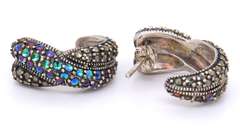 Set of Vintage Italian Sterling Silver Marcasite and CZ Pendant on Chain with Matching Ring and Earrings