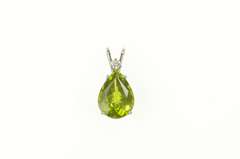 14K White Gold Pear Cut Peridot Diamond Accent Statement Pendant