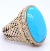 Vintage Sterling Silver Large Oval Turquoise Ring