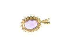 14K Yellow Gold Oval Amethyst Diamond Halo Statement Pendant