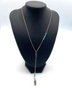 Feather and Turquoise Beaded Drop Necklace