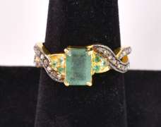 Wonderful Approx. 1.55CTW Emerald and Approx. 0.48CTW Diamond Ring in Gold Plated Sterling Silver