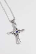 .925 Sterling Silver Cross w/ Tanzanite Gem Stones 38mm x 24mm