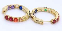 925 Sterling Silver Multi Color Cubic Zirconia Hoop Earrings