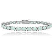 Sterling Silver 5.15ct Created White Opal 6x4mm Oval Tennis Bracelet