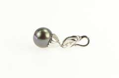 18K White Gold Black Tahitian Pearl 0.75 Ctw Diamond Drop Pendant