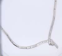 Spectacular 18kt White Gold Baguette and Round Brilliant Cut Diamond Necklace, Bracelet and Earrings Set