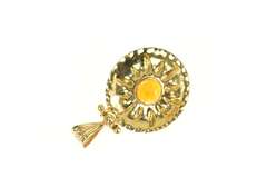 14K Yellow Gold Citrine Ornate Sun Flower Circle Statement Pendant