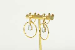 14K Yellow Gold 1950's Blue Topaz Circle Dangle Screw Back Earrings