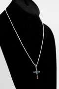 .925 Sterling Silver Cross w/ Natural Blue Topaz Gem Stones 40mm x 24mm