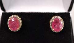 Precious 7.00CTW Ruby & 0.50CTW Diamond Earrings in Gold Plated Sterling Silver