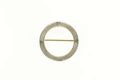14K Yellow Gold Art Deco Two Tone Pinstripe Grooved Circle Pin/Brooch