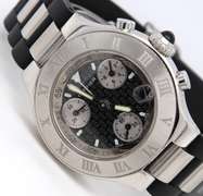 Cartier 21 Chronoscaph Quartz 32mm Black Rubber Strap Watch