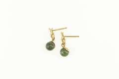 14K Yellow Gold Retro Butterfly Nephrite Sphere Ball Dangle Earrings