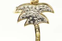 10K Yellow Gold Pave Diamond Palm Tree Tropical Dangle Earrings