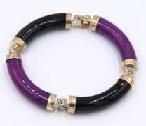 925 Sterling Silver Black Onyx and Jade Bangle Bracelet