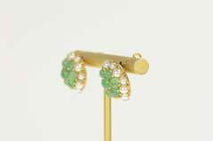14K Yellow Gold Victorian Emerald Seed Pearl Cluster Stud Earrings