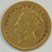 Rare collectible 1854 US $3 Gold Piece. Nice circ