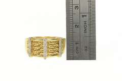 14K Yellow Gold Diamond Bar Geometric Braid Chain Statmenet Ring