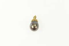 14K Yellow Gold Dark Grey Pearl Simple Statement Charm/Pendant