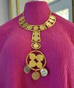 Vintage Oversized Kenneth Lane 22k Gold-Plated Necklace with Hammered Disks