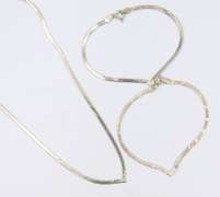 Set of Vintage Italian 925 Sterling Silver V Necklace with Matching 2 Bracelets