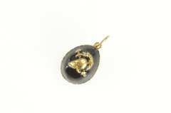 14K Yellow Gold Black Enamel Russian Helmet Soldier Egg Charm/Pendant