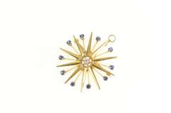 14K Yellow Gold 1950's Diamond Sapphire Sun Burst Star Pin/Brooch
