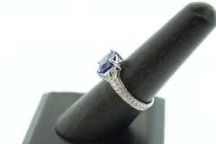 LADIES WHITE GOLD TANZANITE AND DIAMOND RING