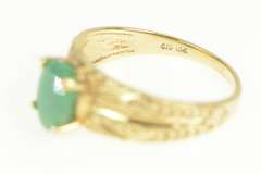 10K Yellow Gold Oval Natural Emerald Grooved Engagement Ring