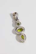 .925 Sterling Silver Pendant w/ Peridot Gem Stones 38mm x 11mm