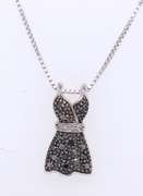 925 Sterling Silver Crystal Dress Pendant on Box Chain Necklace
