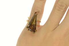 14K Yellow Gold 1960's Smoky Quartz Fantasy Cut Cocktail Ring