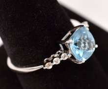 Brilliant Blue Topaz and Quartz Ring in White Gold