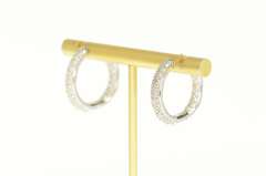 14K White Gold 1.34 Ctw Pave Diamond Inside Outside Hoop Earrings