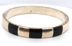 Vintage 925 Sterling Silver Black onyx Bangle Bracelet