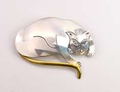 Sterling Silver Cat Pin with Vermeil