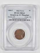 MS63 1980-P Jefferson Nickel - Mint Error Stuck On 1C Planchet - PCGS