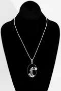 .925 Sterling Silver Pendant w/ Black Onyx & Moon Gem Stones 63mm x 32mm