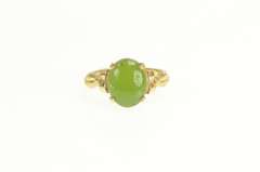 Gold Filled Retro Oval Green Nephrite Bow Accent Ring