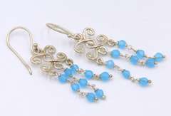 Group Lot of 2 Vintage 925 Sterling Silver Glass Dangle Earrings