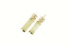 14K Yellow Gold Squared Jade Dangle Drop Chinese Character Earrings