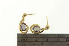 14K Yellow Gold Oval Smoky Quartz Swirl Drop Dangle Earrings