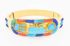 Lapis, Coral, and Turquoise Bangle Bracelet made in 14k