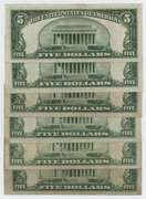 6 Scarcer Series of 1928 $5 Red Seal Notes