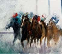 Siamak Etemadi Original Oil on Canvas "Horse Race II"